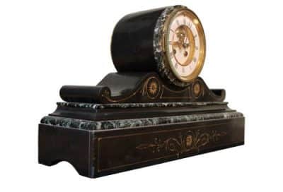 8 Day Slate & Verdi Anticho Marble Drumhead Mantle Clock - Image 3