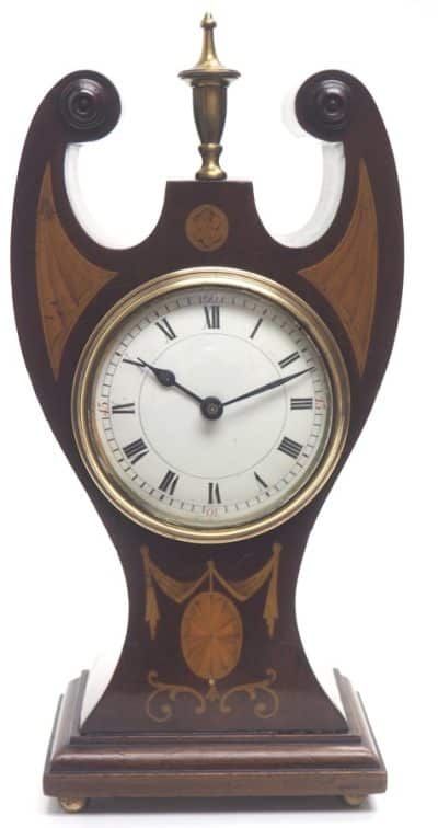 Fantastic Art Nouveau Solid Mahogany Timepiece Clock with Satinwood Inlaid Decoration