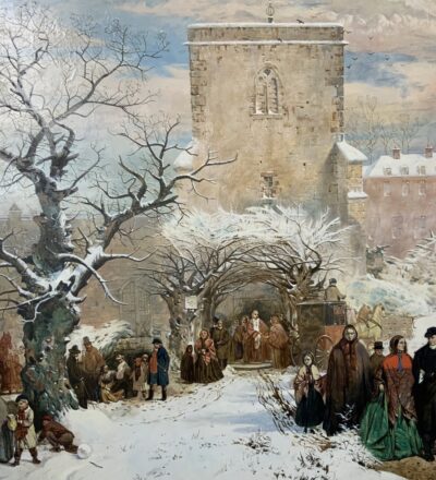 Christmas Day After John Ritchie (1821-1879) Genre Figurative Winter Snow Oil Portraits Paintings - Image 4