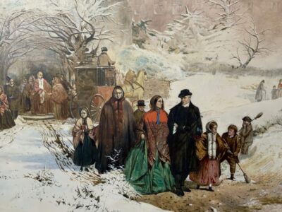 Christmas Day After John Ritchie (1821-1879) Genre Figurative Winter Snow Oil Portraits Paintings - Image 8