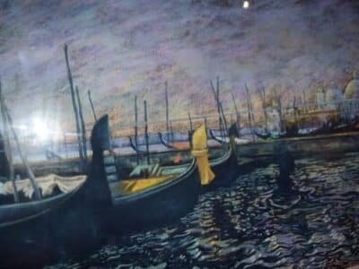 Venice Moonlight Pastel & Gouache Paintings Ink Pen Drawings of Gondolas Grand Canal Pastel & Gouache Antique Art 6