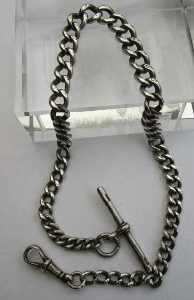 Antique Solid Silver Graduating Pocket Watch Chain 13″ 58g + T-Bar & Lobster Clip 1935 Antique Silver Antique Silver 3