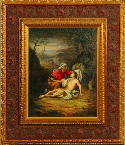 The good samaratan. Oil Painting 19th century Antique Art 3