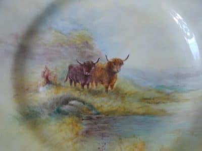 SOLD Worcester Highland cattle plates by D J Scyner. Antiques Scotland Antique Art 4