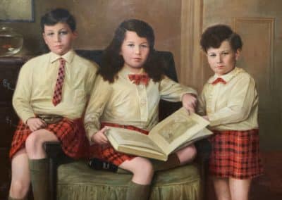 Scottish Family Antique Portrait Painting Of Children Wearing Red Tartan Kilts - Image 5