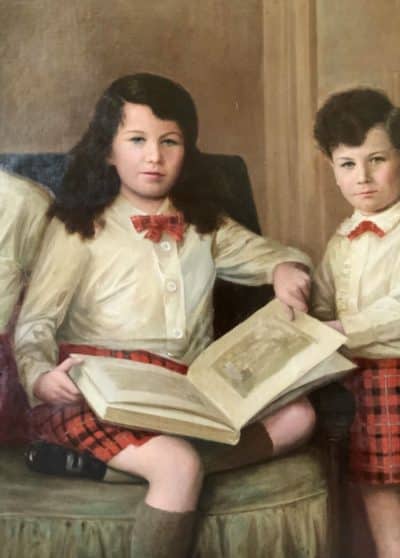 Scottish Family Antique Portrait Painting Of Children Wearing Red Tartan Kilts - Image 9