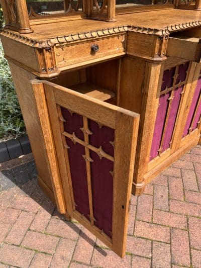 Gothic Revival Oak Sideboard Credenza church Antique Cabinets 14