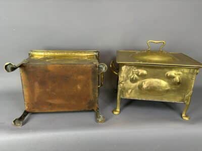 Pair of Arts & Crafts Brass Coal Boxes Arts & Crafts Antique Boxes 11