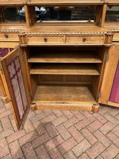 Gothic Revival Oak Sideboard Credenza church Antique Cabinets 10