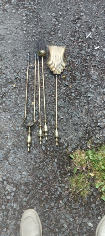 AN VICTORIAN BRASS (solid) FIRESIDE COMPANION SET ( late 1880’s) Antique Metals 5