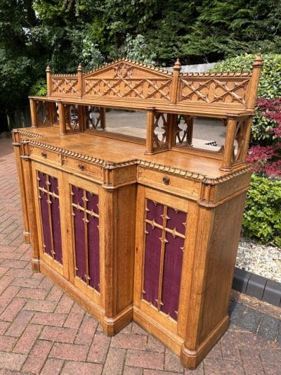 Gothic Revival Oak Sideboard Credenza church Antique Cabinets 11