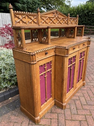 Gothic Revival Oak Sideboard Credenza church Antique Cabinets 5