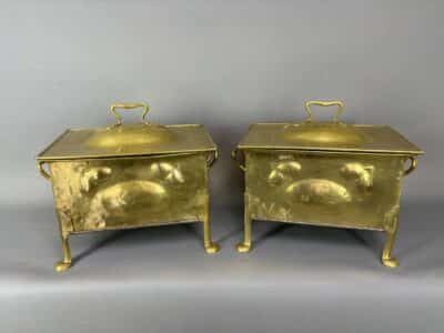 Pair of Arts & Crafts Brass Coal Boxes Arts & Crafts Antique Boxes 3