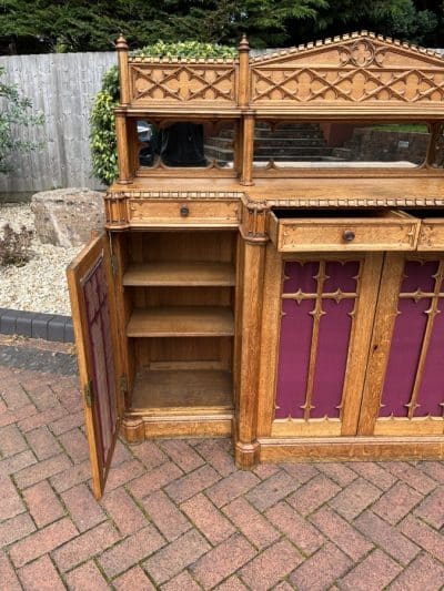 Gothic Revival Oak Sideboard Credenza church Antique Cabinets 13