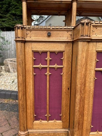 Gothic Revival Oak Sideboard Credenza church Antique Cabinets 4