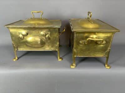 Pair of Arts & Crafts Brass Coal Boxes Arts & Crafts Antique Boxes 12