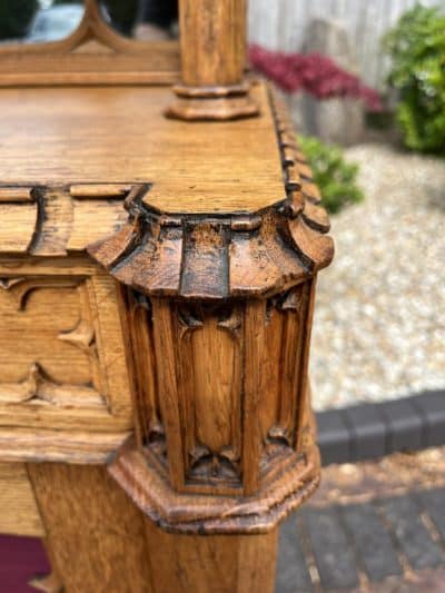 Gothic Revival Oak Sideboard Credenza church Antique Cabinets 17