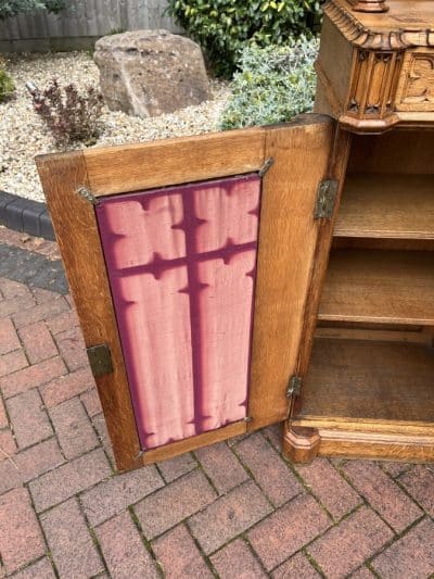 Gothic Revival Oak Sideboard Credenza church Antique Cabinets 12