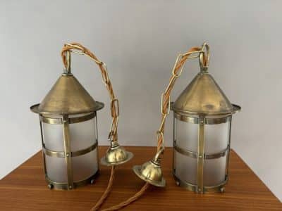 Pair of Arts & Crafts Hall Lanterns Ceiling Light Antique Lighting 9