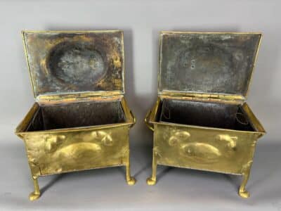 Pair of Arts & Crafts Brass Coal Boxes Arts & Crafts Antique Boxes 7