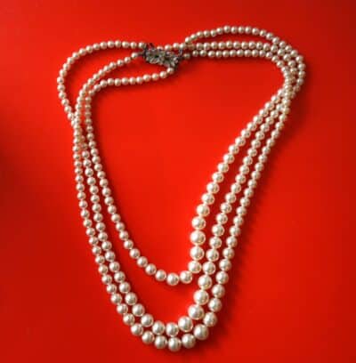 Vintage Rosita Triple Row Faux Pearl Necklace Boxed - Image 2