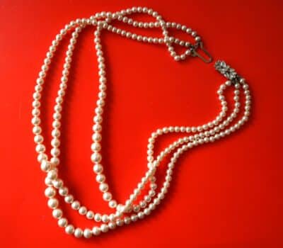 Vintage Rosita Triple Row Faux Pearl Necklace Boxed - Image 5