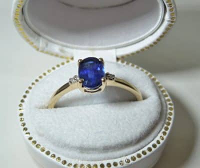 9ct Gold Blue Sapphire Diamond Ring Blue Sapphire and Diamond ring Antique Jewellery 6