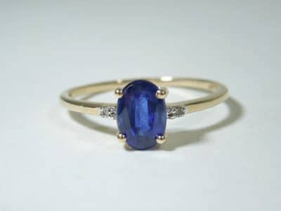 9ct Gold Blue Sapphire Diamond Ring Blue Sapphire and Diamond ring Antique Jewellery 4