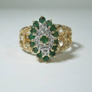 10ct Gold Emerald Diamond Ring emerald diamond ring Antique Jewellery