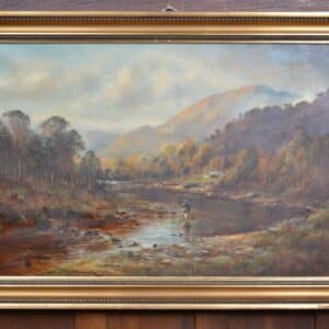 Victorian J.S Macdonald Oil Painting Salmon Fishing SAI3379 fishing Antique Art 3