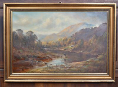 Victorian J.S Macdonald Oil Painting Salmon Fishing SAI3379 fishing Antique Art 3