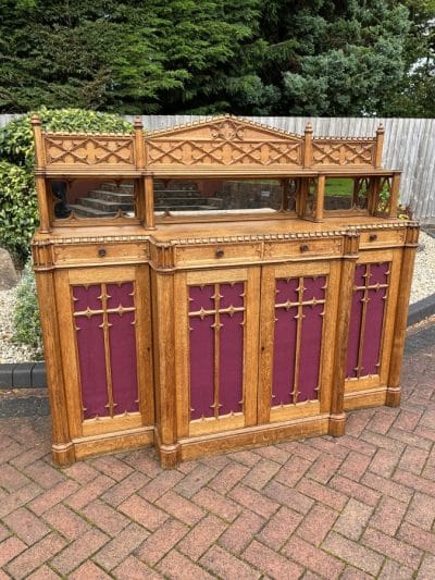 Gothic Revival Oak Sideboard Credenza church Antique Cabinets 3