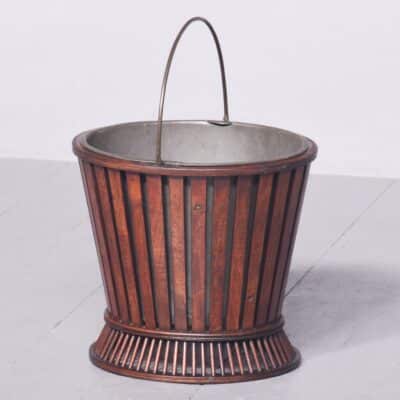 Unusual Mahogany Oyster or Peat Bucket with Metal Liner and Folding Brass Handle Bucket Miscellaneous 3