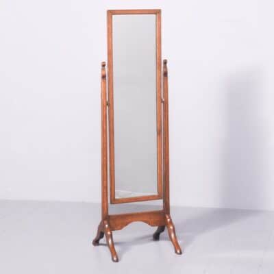 Neat-Sized Cottage Style Oak Cheval Mirror antique mirrors Antique Mirrors 3