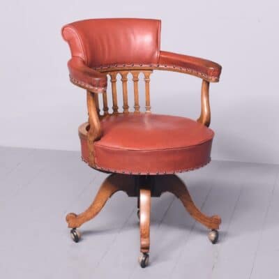 Solid Oak Framed Edwardian Swivel Desk Chair Swivel Desk Chair Antique Chairs 3