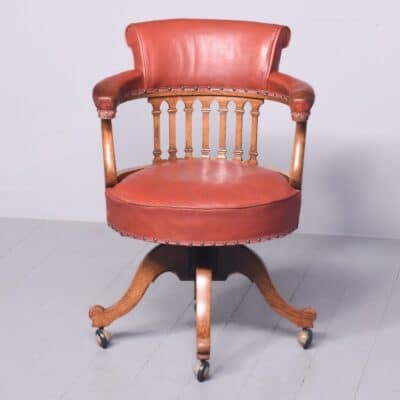 Solid Oak Framed Edwardian Swivel Desk Chair Swivel Desk Chair Antique Chairs 4