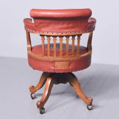 Solid Oak Framed Edwardian Swivel Desk Chair Swivel Desk Chair Antique Chairs 11