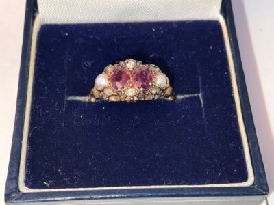 Rubies Diamonds and pearls 18 Kt refined ladies ring. Victorian Antique Jewellery 3