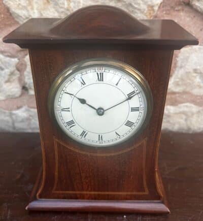 Stunning Mahogany Edwardian Timepiece Clock Dome Top With Wasted Sides Antique Clocks 5