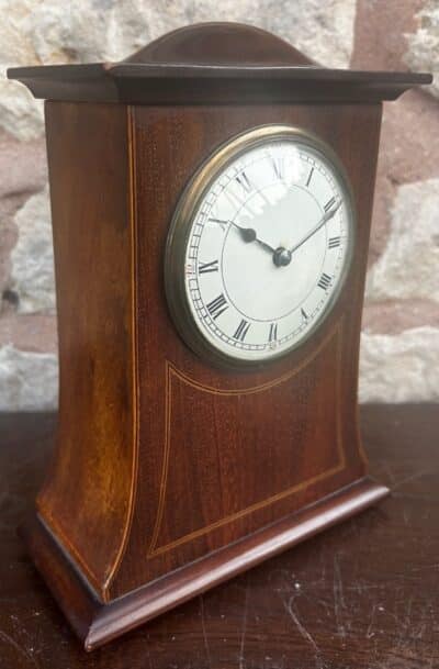 Stunning Mahogany Edwardian Timepiece Clock Dome Top With Wasted Sides Antique Clocks 7