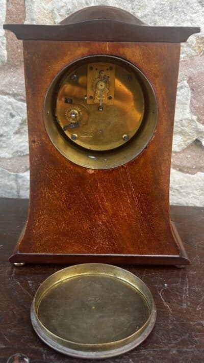 Stunning Mahogany Edwardian Timepiece Clock Dome Top With Wasted Sides Antique Clocks 11