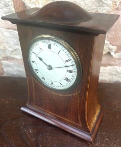 Stunning Mahogany Edwardian Timepiece Clock Dome Top With Wasted Sides Antique Clocks 13