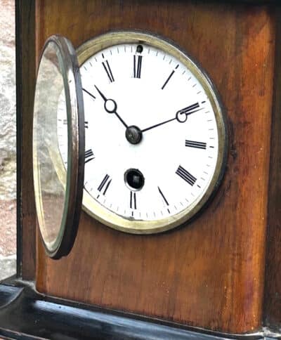 Early Victorian Antique walnut Ebonised 8 day Mantle Clock Circa 1850 c 1860 Antique Clocks 6