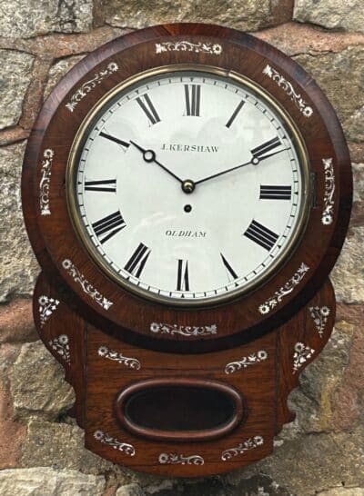 Stunning Antique Rosewood inlaid cased Oldham drop Dial Clock Drop Dial Antique Clocks 3