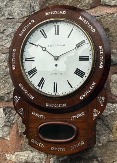 Stunning Antique Rosewood inlaid cased Oldham drop Dial Clock Drop Dial Antique Clocks 5