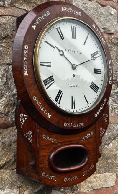 Stunning Antique Rosewood inlaid cased Oldham drop Dial Clock Drop Dial Antique Clocks 9