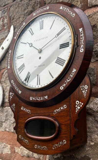 Stunning Antique Rosewood inlaid cased Oldham drop Dial Clock Drop Dial Antique Clocks 11