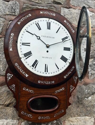 Stunning Antique Rosewood inlaid cased Oldham drop Dial Clock Drop Dial Antique Clocks 12