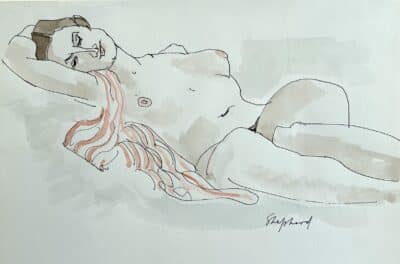 Original watercolour of a reclining nude by Toby Horne Shepherd 1909-1993. Signed. Unframed. Provenance; The artists studio. Antique Art 3