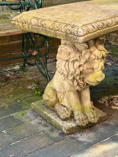 Attractive Stone Garden Bench with Lions Antique Benches 5